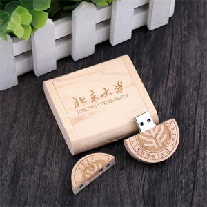 Wooden USB Flash Drive Round model Customized School Badge For Promotion 