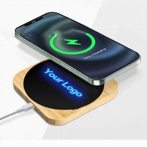 Qi Wireless Charger Eco Wireless Charging Pad LED Shining Logo Bamboo Phone Charger Wooden model  for Promotion
