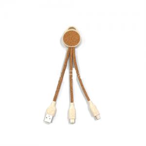 Customized Charging Cable Multi USB Charger Cable Recycled Cork Cable Soft Wood Cable Sustainable Cable for Promotional Gifts