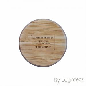 Classic Round Wireless Charger in Bamboo or Wood Integrated case with Custom logo for Promotion