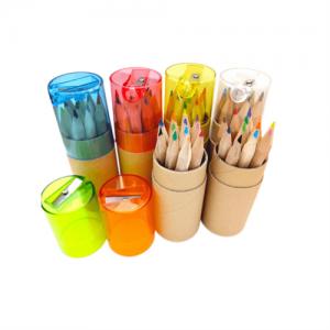 Custom Wooden Pencils Set Long or Short Color Pencils Set 6pcs or 12pcs Kraft Paper Tube with Sharpener for Promotional Gifts 