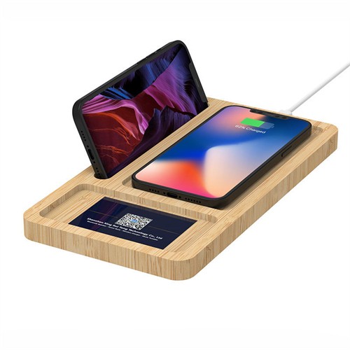 Multifunctional Wireless Charging Pad Wooden Wireless Charger Bamboo Phone Holder Customized Logo for Promotional Set