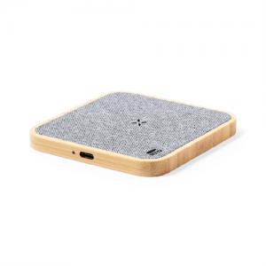 Sustainable RPET Wireless Charging Station Square Wireless Charger Bamboo or Wooden Base Customized logo for Promotion
